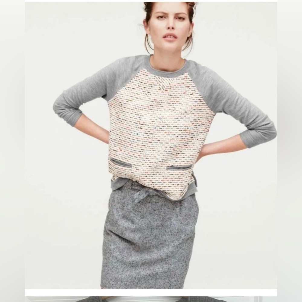 J. Crew Gray and Cream Crew Neck Sweater